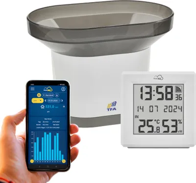 Image de TFA 35.8111.02 TFA.me Kit de démarrage Passerelle avec pluviomètre Module de transmission Portail en ligne pour PC/smartphone/tablette Contrôle climatique : sans piles