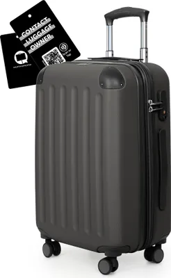 Produktbild von HAUPTSTADTKOFFER Spree - Handgepäck-Koffer + Digitaler Kofferanhänger, Hartschalentrolley mit Extension für mehr Packvolumen, 4 Rollen TSA, 55cm, 42L,Graphit