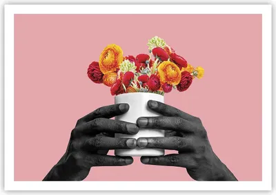 Produktbild von Poster - Poster ohne Rahmen - Schwarz Hände Blumen - 100x70 cm - Wand Bild - Wanddeko - Wandbilder - Kunstposter - Wandposter - Bilder - Kunstdruck - Wanddekoration - Wandbild - P2XAA100x70-4706