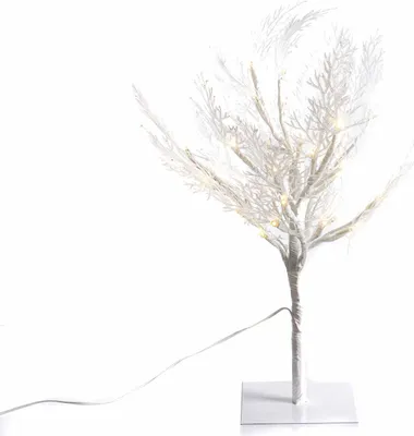 A white LED tree with a square base and a power cord.