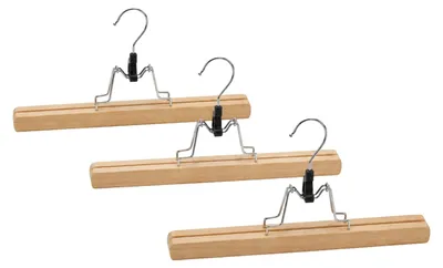 Produktbild von 3er-Pack Bambus Hosenbügel mit Clips für Hosen und Röcke, 25 x 16 x 2 cm