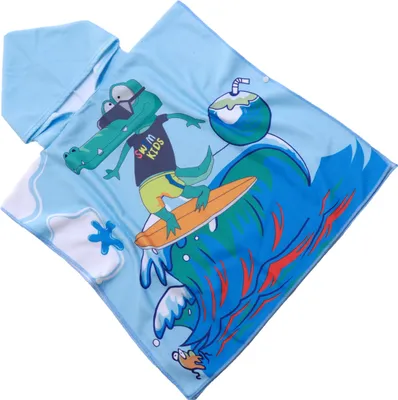 Produktbild von FEBE Badeponcho Kinder Surfender Krokodil Badetuch Mit Kapuze Bademantel für Kleinkind