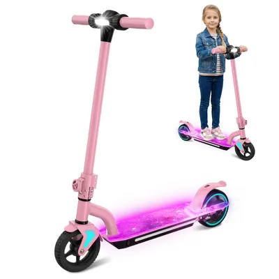 Produktbild von Elektroroller Kinder Ab 6-12 Jahre, 6.5Zoll Elektroscooter mit LED-Anzeige, Bunte Neonlichter, Klappbar, 130W, Reichweite 8KM, Kinder E Roller Rosa
