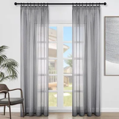 Productafbeelding van Famanu voile gordijnen met vouwband, linnenlook - transparant, set van 2