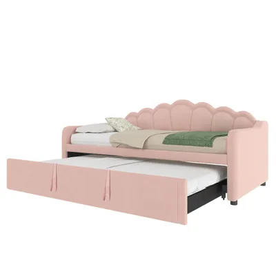 Produktbild von Schlafsofa mit LED-Beleuchtung und Lattenrost, 90x200cm/180x200cm, Liegefläche erweiterbar, Polsterbett, Samt