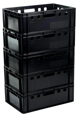 Produktbild von 5 Stück E2 Kisten 600x400x200 Fleischkiste Lagerkiste Metzgerkiste schwarz
