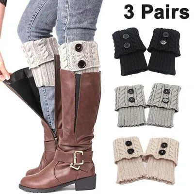 Produktbild von 3 Paar kurze Damen-Stiefelsocken, gehäkelte Stulpen, Beinstulpen