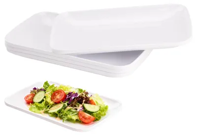 Productafbeelding van 4 Rechthoekige Witte Serveerplaten van Melamine voor Diverse Gerechten