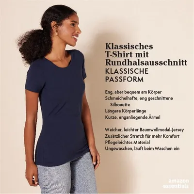 Produktbild von A. Essentials Damen-T-Shirt, klassisch, kurzärmlig, Rundhalsausschnitt, 2er-Pack