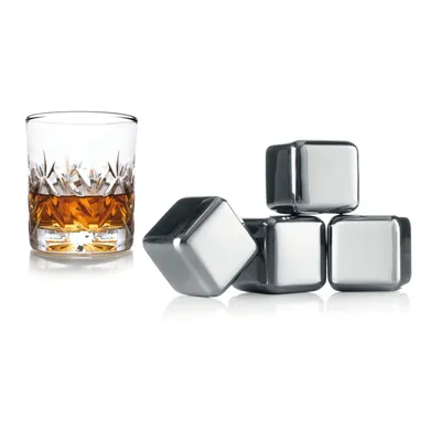 Produktbild von Vacu Vin Whisky Kühlsteine Edelstahl 2,5x2,5x2,5cm silber 4Stück, Kältestein, Edelstahl, Edelstahl, Whisky, 4 Stück(e), 26 mm