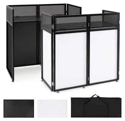 Image de COSTWAY, table de mixage DJ pliante, avec écrans, 2 passages de câbles et sac de transport. Support pour table de mixage DJ, capable de supporter jusqu'à 50 kg. Booth DJ, noir et blanc