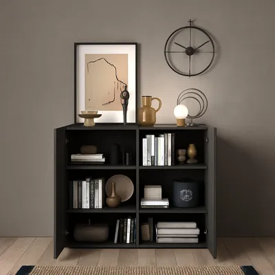 Image de Giarole - Buffet, 121x44x114h cm Brun Noyer, 4 Étagères Fabriqué en Italie