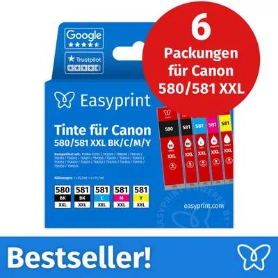 Image de NOUVEAU : Easyprint Cartouches d'encre pour Canon 580/581 XXL, multipack (BK/BK/C/M/Y), 6 pièces
