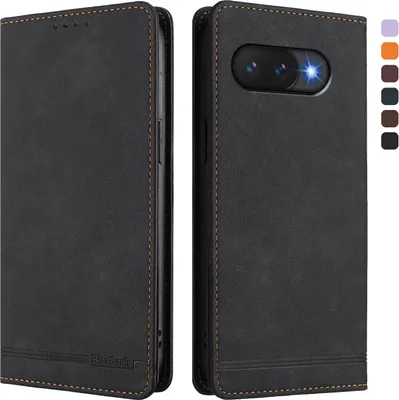 Produktbild von Hülle für Google Pixel 9A, Retro Kunstleder Ständer Klapphülle mit Kartenfächer und Magnetische Schwarz