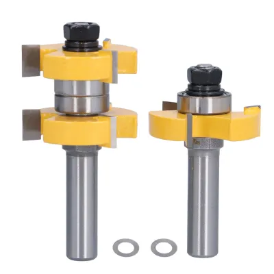 Image de 2 pièces Langue Rainure Routeur Bit T Form 3 Dents 2 Roulements Travail du bois Fraise 1/2in Tige