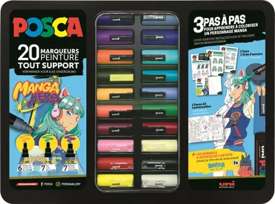 Obrázok produktu pre POSCA M POSCA/20019 POSCA pigmentový popisovač "MANGA", kovová škatuľka po 20 ks