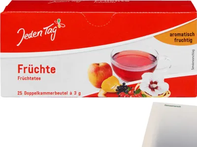 Produktbild von Jeden Tag Tee Früchte (25x3g Packung) + usy Block
