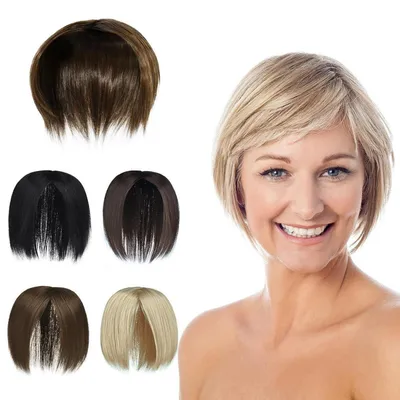 Image de Postiche pour femmes sans frange, avec 3 clips, en fibres synthétiques, couleur marron naturel/beige, longueur 15 cm