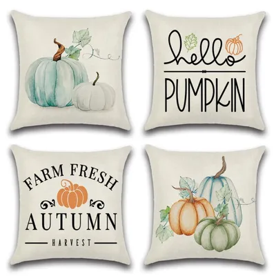 Immagine prodotto di Coperte per cuscini 40x40 cm, tema autunnale, zucche, confezione da 4, cotone e lino