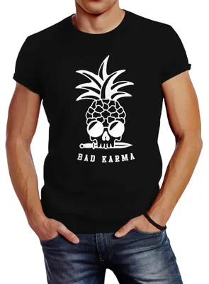 Produktbild von Herren T-Shirt Totenkopf Ananas Bad Karma Sonnenbrille Pineapple Skull Slim Fit Neverless® schwarz 3XL