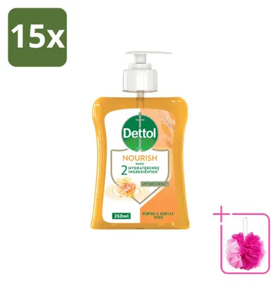 Productafbeelding van 15 x Dettol Nourish handzeep - Honing & Vanille - 250 ml - Verpakking met 15 stuks