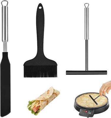 Immagine prodotto di Set per frittelle in 3 pezzi, spatola e pennello in silicone, dosatore per frittelle a forma di T in acciaio inossidabile; accessori per utensili da cucina e per la preparazione di dolci in casa