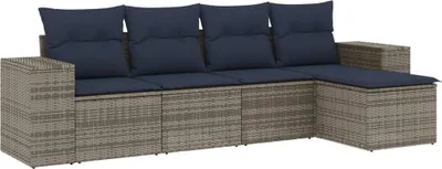 Image de vidaXL Ensemble de 5 canapés de jardin avec coussins, gris, polyrattan
