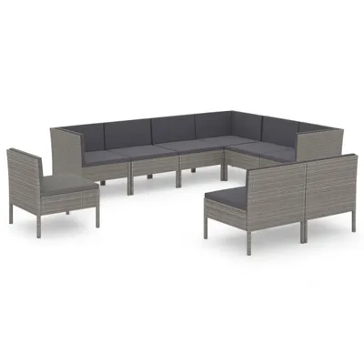 Produktbild von 9-tlg. Garten-Lounge-Set mit Auflagen Poly Rattan Grau