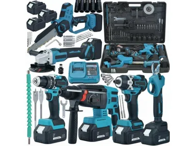 Produktbild von 6-in-1 Akku-Werkzeugset im Koffer 4x36V Schleifmaschine, Säge, Schraubenschlüssel, Hammer, Schraubendreher, Schere