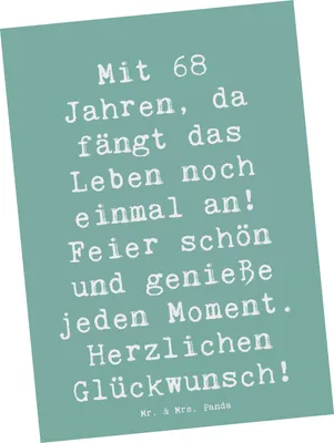 Produktbild von Mr. & Mrs. Panda Postkarte Spruch 68. Geburtstag Freude - Meeresbrise - Geschenk, Postkarten, Alter, Ansichtskarten, Feiern, Grußkarte, Happy Birthday, Geburtstagsfeier