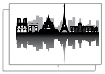Produktbild von Wallario Frühstücksbrettchen 2er Set aus Glas, je 20 x 30 cm, mit rutschfesten Füßen, Motiv Silhouetten Pariser Sehenswürdigkeiten