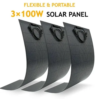 Produktbild von Flexible Solarpaneele - Set 3x100W monokristallin - Biegbar ultraleicht - IP67 wasserdicht - Für Balkon, Wohnmobil, Boot, Camping