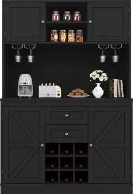 Produktbild von STILVORA Multifunktionaler Küchenanrichte Buffet mit Schubladen und verstellbaren Ablagen,Highboard mit Weinregal Sideboard für Küche & Wohnzimmer, Buffetschrank, Schwarz