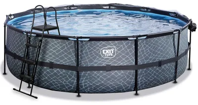 Produktbild von EXIT Stone Rahmenpool ø488, Aufstellpool, mit Sandfilteranlage & Überdachung, Rund, Grau