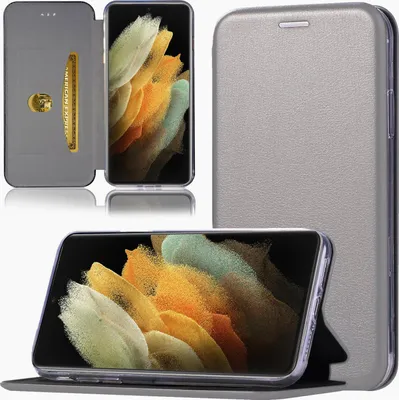 Produktbild von Handy Schutz Hülle für Samsung Galaxy S21 Ultra Handytasche mit Magnetdeckel Kartenfach und Standfunktion Klapphülle Grau