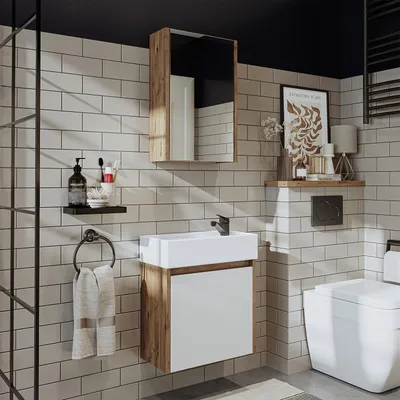 Image de Ensemble de meubles de salle de bains Roomart MINI-50, 3 pièces, 49 cm de large, chêne blanc