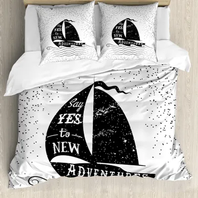 Produktbild von ABAKUHAUS Abenteuer Bettbezug, Small Boat Maritime, Milbensicher Allergiker geeignet mit Kissenbezügen, 200 cm x 200 cm - 80 x 80 cm, Schwarz-Weiss