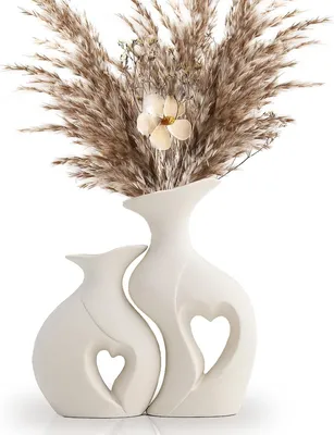 Image de Ensemble de 2 vases en céramique blanche, idéaux pour les fleurs et la décoration