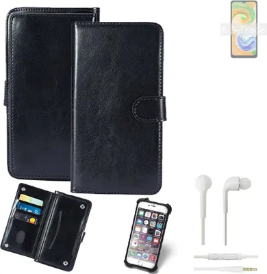 Produktbild von K-S-Trade 360° Hülle kompatibel mit Samsung Galaxy A04s inkl. Headphones schwarz Kunstleder Case BookCase WalletCase Kunstlederederhülle