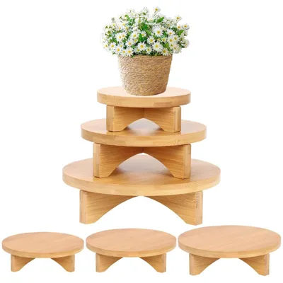 Produktbild von Set aus 3 Holz-Pflanzenständern - Stapelbare Pflanzenhocker für Innen und Außen