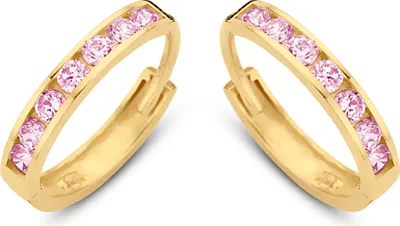 Produktbild von New Bling 9NBG-0586 Gouden Oorringen met Zirkonia Steentjes - Roze - 11x1,9mm - 14 Karaat - Goud