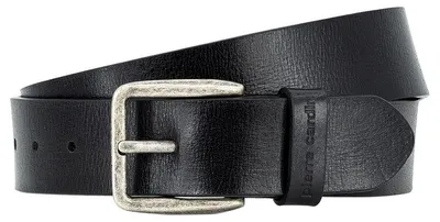 Image de PIERRE CARDIN : Ceinture en cuir basique. Fabrication de haute qualité, boucle métallique argentée, polyvalente, couleur noire, longueur 115 cm