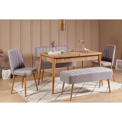 Immagine prodotto di Skye Decor, Vina 0701 - 4 - Atlantic, Grey, Set composto da tavolo da pranzo allungabile e sedie (5 pezzi), pino atlantico, 100% PANNELLI DI PARTICELLE RIVESTITI IN MELAMMINA, 163 x 80 x 75 cm