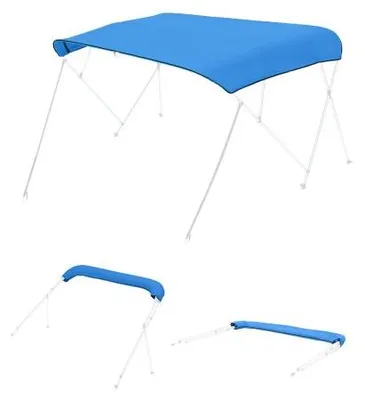 Produktbild von VEVOR Bimini Top Ersatzabdeckung für 4 Bügel Modelle 2440 mm Lang wasserdichtes 600D Marine Material Boots Sonnenschutz mit Tasche Reißverschluss Manschette 2464 bis 2616 mm Breit Blau ohne Rahmen