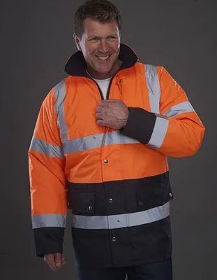 Produktbild von YOKO HVP302 | High Visibility Herren Arbeitsjacke | EN ISO 20471:2013 - Farbe: Hi-Vis Orange/Navy - Größe: XL