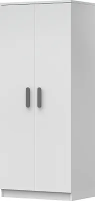 Produktbild von Drehtürenschrank Kleiderschrank Schrank Kinderkleiderschrank 2-türig 80 cm Weiß/Weiß Holzgriffe GRAU - Jonas 06