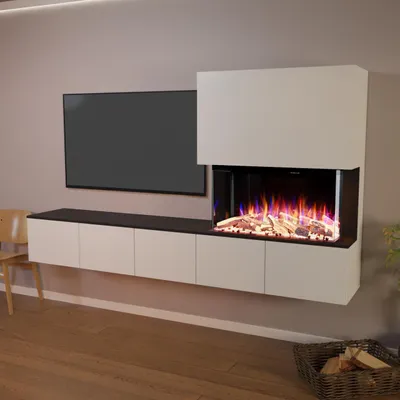 Produktbild von Glow Fire Wochnwand mit Elektrokamin 'CW5' | LED Wandkamin in Weiss/ Schwarz mit Heizung (1500 W) | HxBxT: 250x139x42 cm
