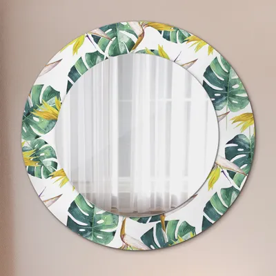 Obrázek produktu pro Ø50cm Moderní zrcadlo - Nástěnné zrcadlo - Ložnice - Tropické listy