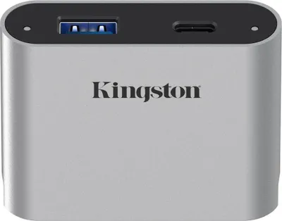 Produktbild von Kingston Technology USB 3.2 Gen 1 Workflow 5G USB-A und USB-C miniHub, USB 3.2 Gen 1 (3.1 Gen 1) Type-C, USB 3.2 Gen 1 (3.1 Gen 1) Type-A, USB 3.2 Gen 1 (3.1 Gen 1) Type-C, 5000 Mbit/s, Silber, China, Workflow