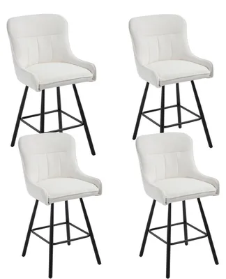 Produktbild von Barhocker 4er Set Chenille mit Rückenlehne und Fußstütze, weiß